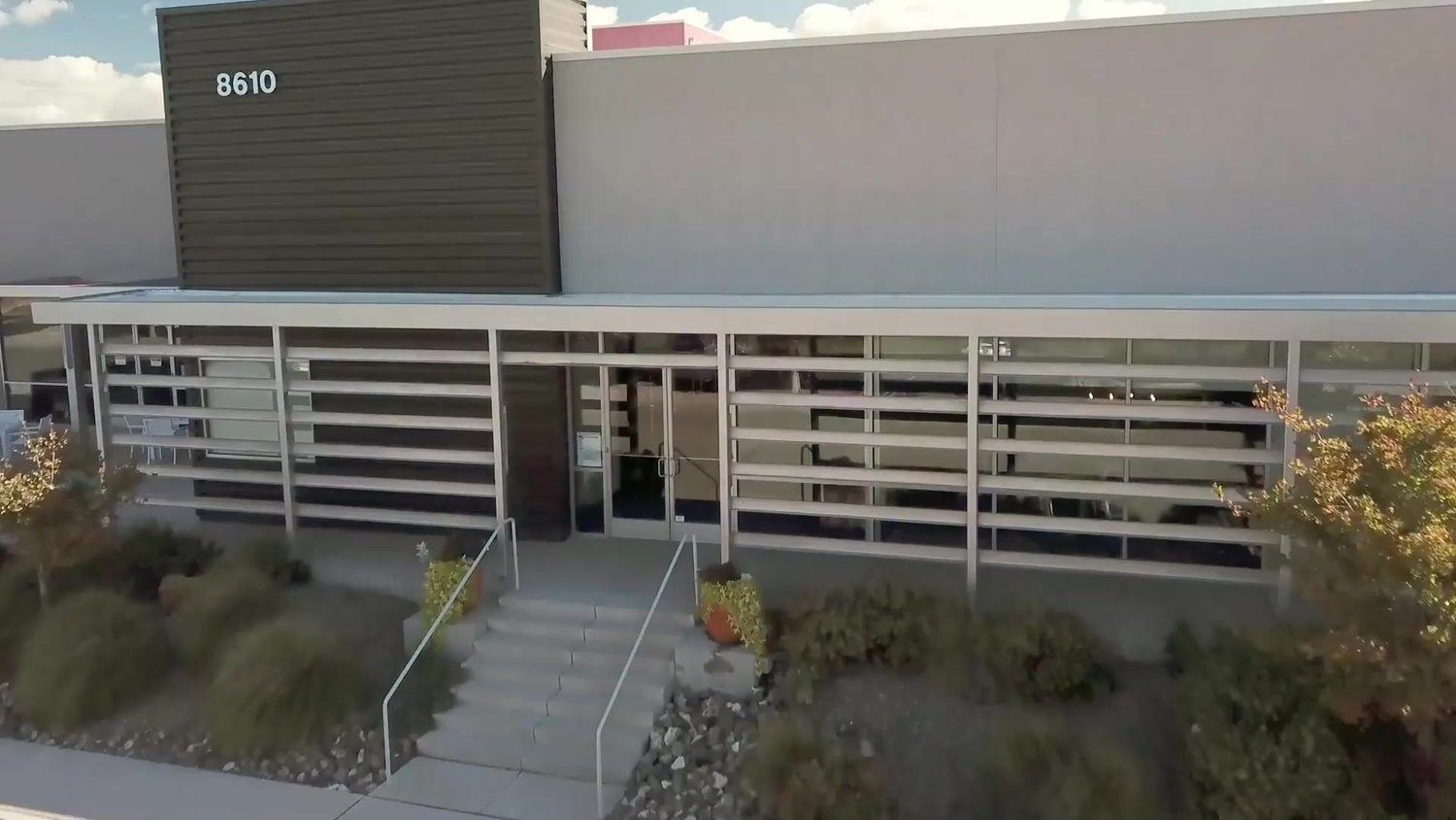 The front entrance of ABQ Castle Studios at 8610 President Pl NE, Albuquerque, New Mexico, from the studio tour video