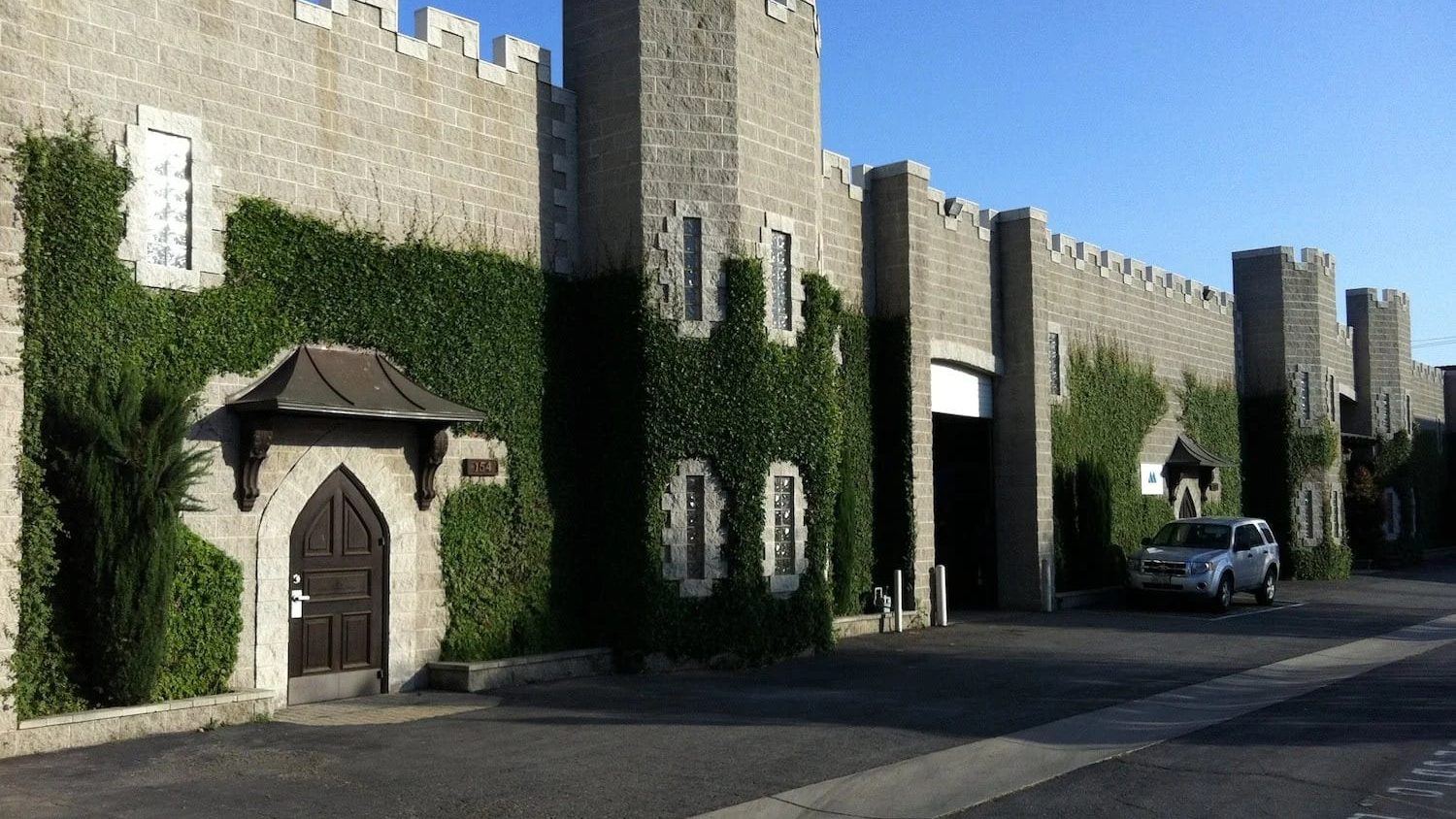 The ivy-covered, castle-facade L.A. Castle Studios building on S. Victory Blvd in Burbank, California, where CastleVision was pioneered in 2007