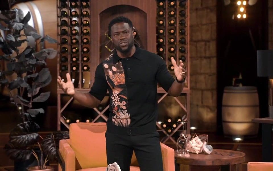 Kevin Hart on the grand winery virtual set of Hart to Heart, shot at L.A. Castle Studios in Burbank