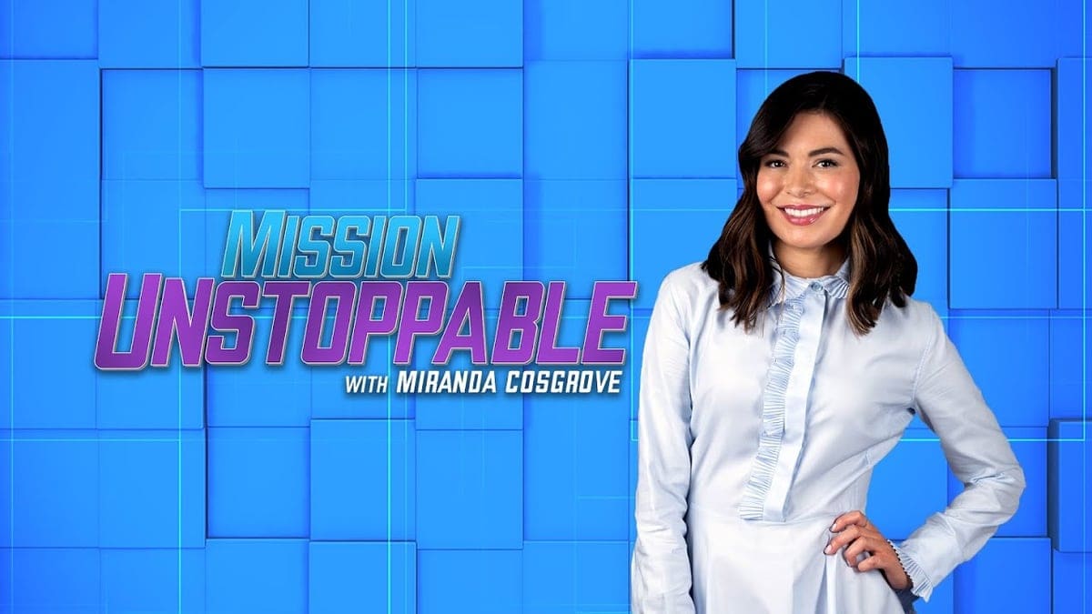 First-look still of Miranda Cosgrove on the Mission Unstoppable host wrap set at L.A. Castle Studios