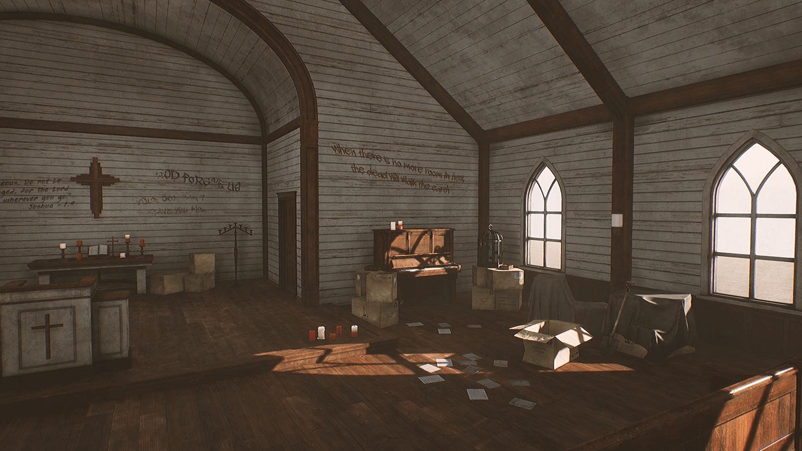 Abandoned Church virtual production standing set — angle 7 on the L.A. & ABQ Castle Studios stage