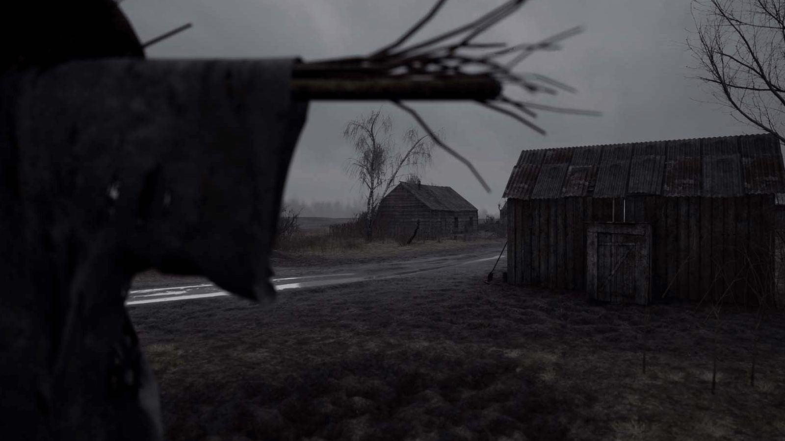 Abandoned Haunted Village virtual production standing set — angle 5 on the L.A. & ABQ Castle Studios stage