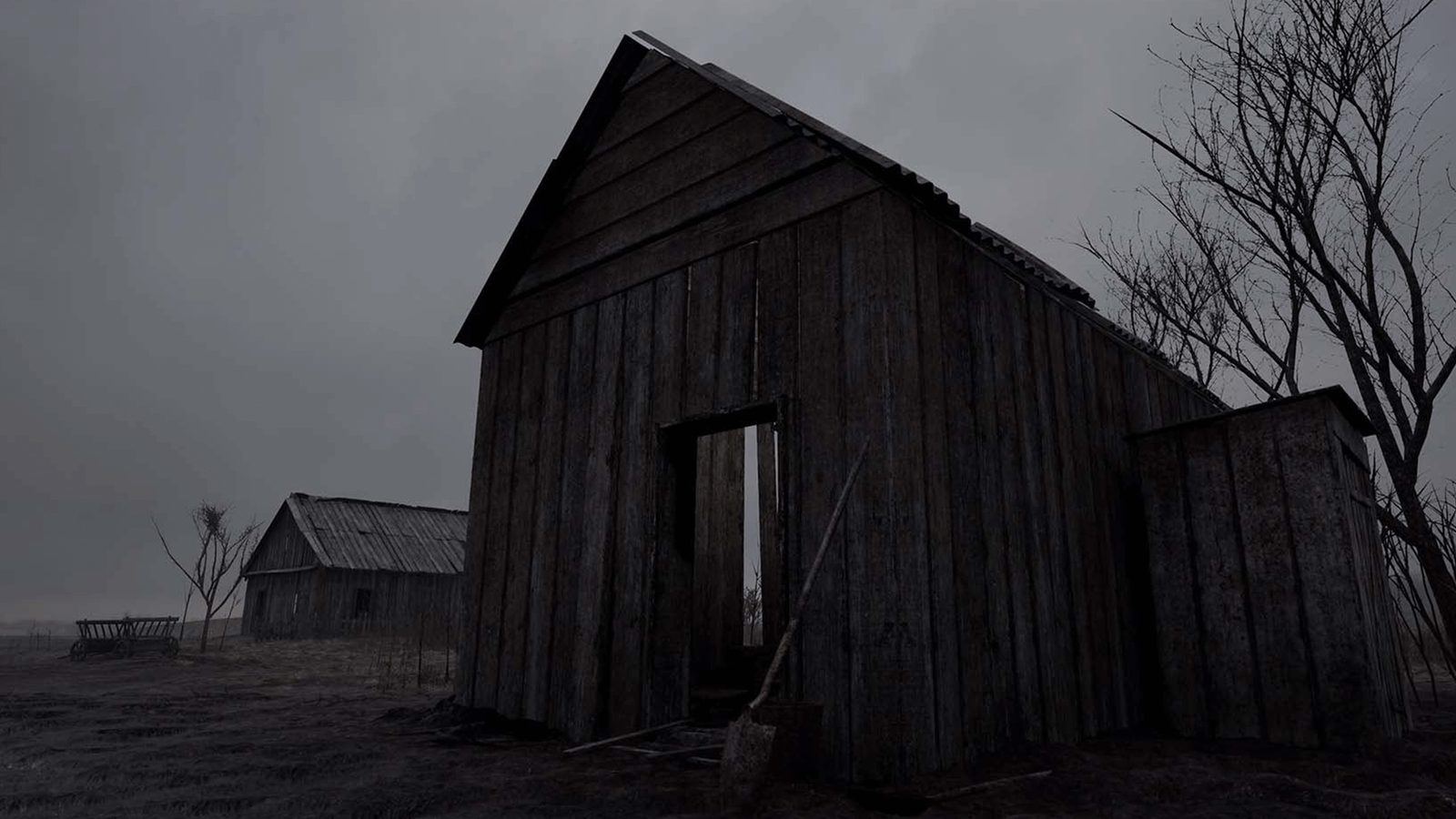 Abandoned Haunted Village virtual production standing set — angle 7 on the L.A. & ABQ Castle Studios stage