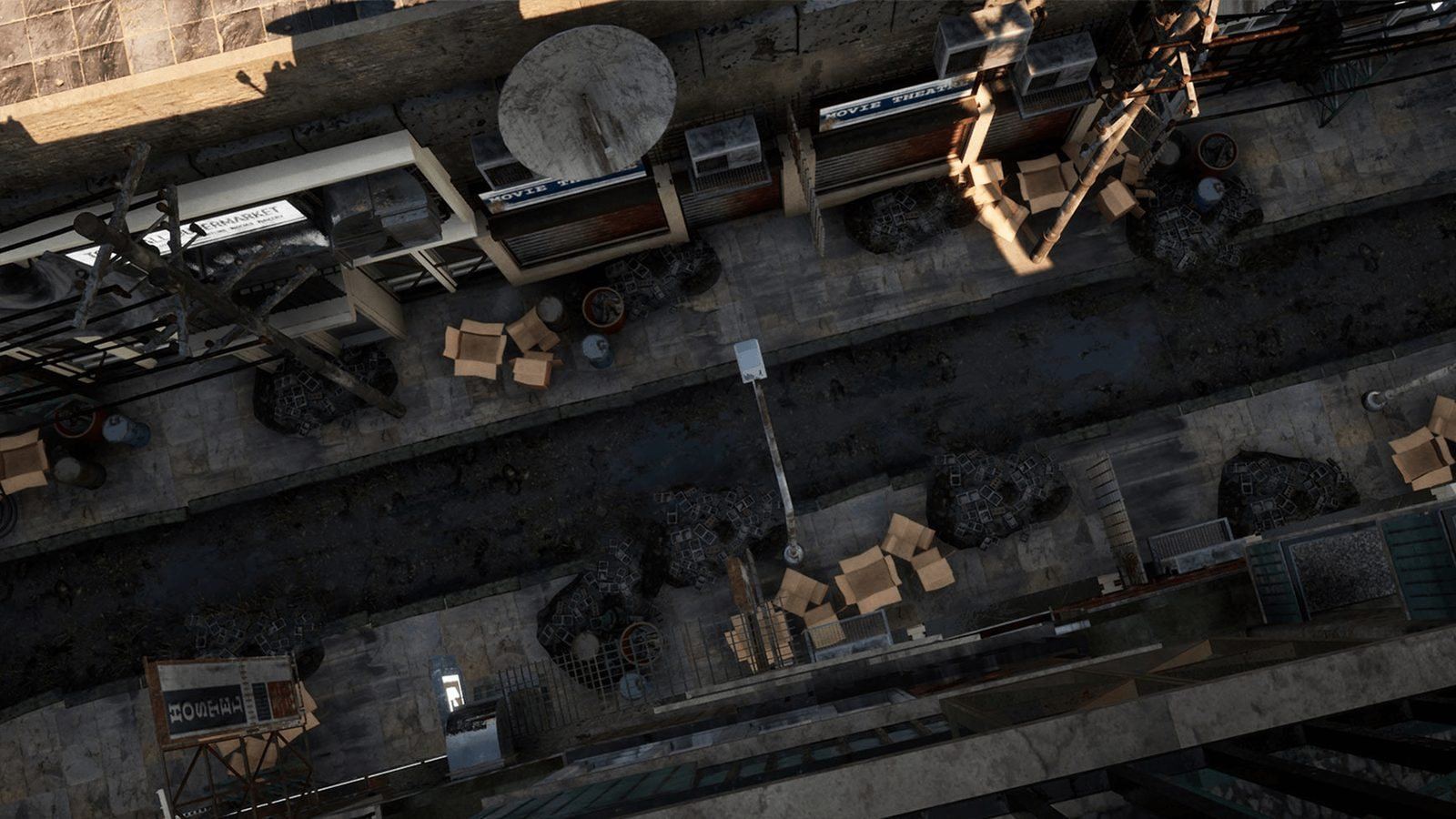Abandoned Post Apocalyptic City virtual production standing set — angle 16 on the L.A. & ABQ Castle Studios stage