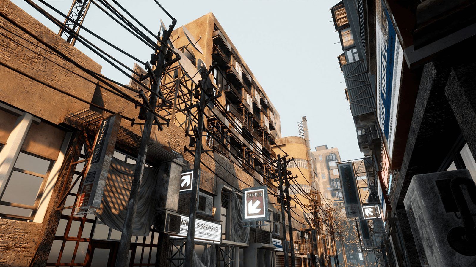 Abandoned Post Apocalyptic City virtual production standing set — angle 4 on the L.A. & ABQ Castle Studios stage