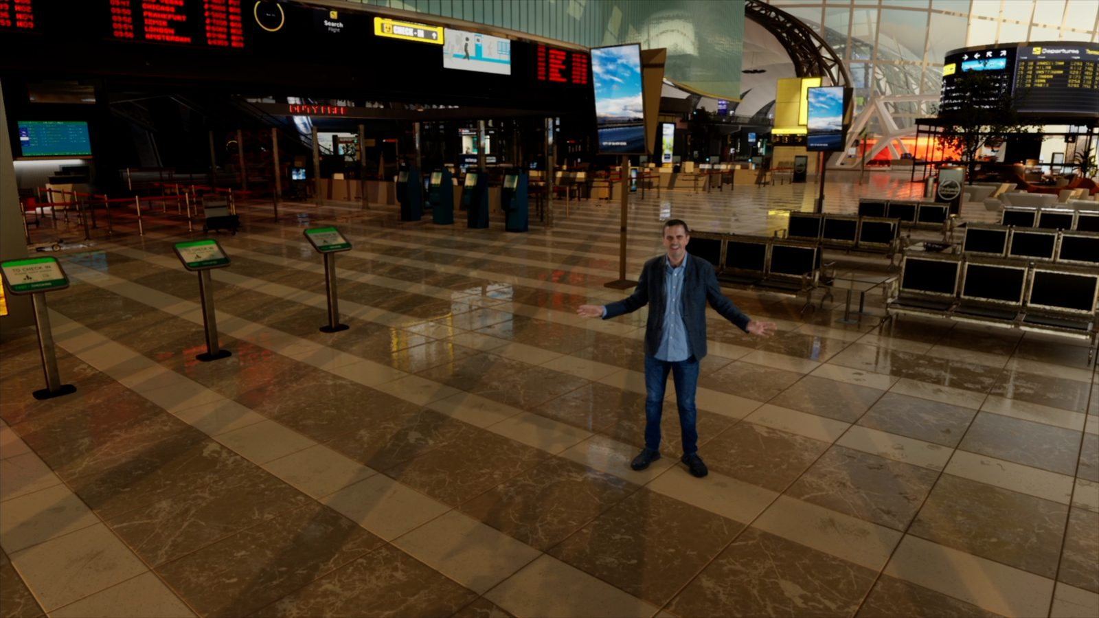 Airport Terminal virtual production standing set — angle 11 on the L.A. & ABQ Castle Studios stage