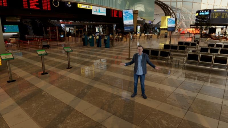 Airport Terminal virtual production standing set — angle 6 on the L.A. & ABQ Castle Studios stage