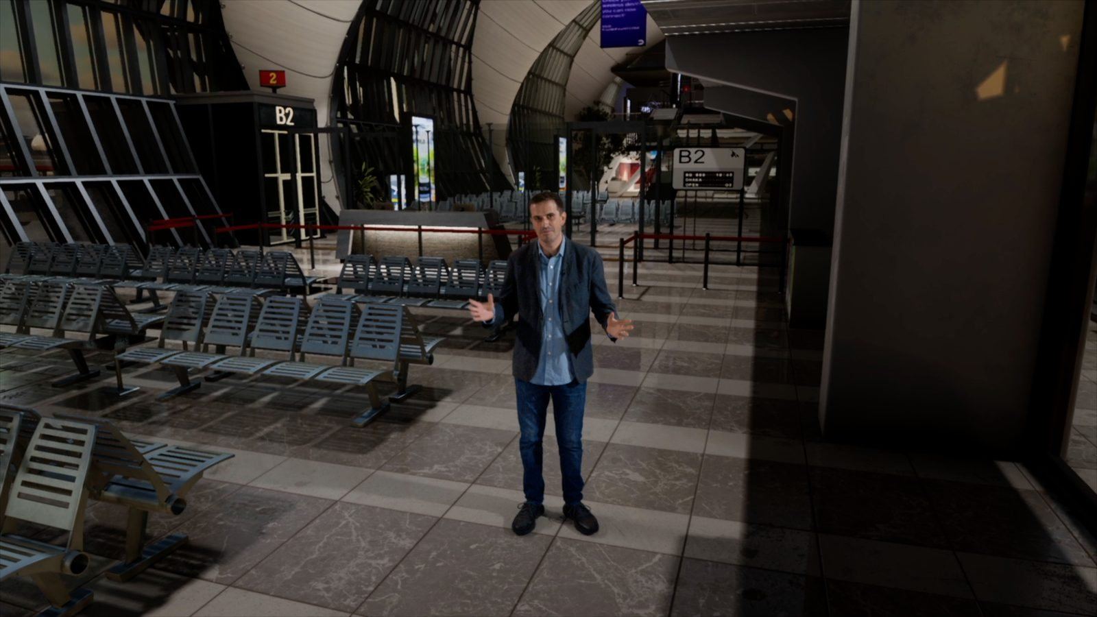 Airport Terminal virtual production standing set — angle 10 on the L.A. & ABQ Castle Studios stage