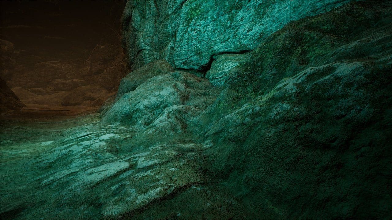 Ancient Cave Temple virtual production standing set — angle 4 on the L.A. & ABQ Castle Studios stage