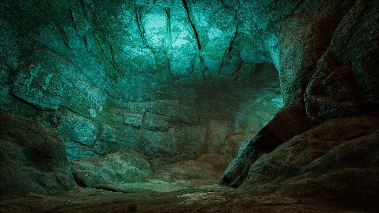 Ancient Cave Temple virtual production standing set — angle 8 on the L.A. & ABQ Castle Studios stage