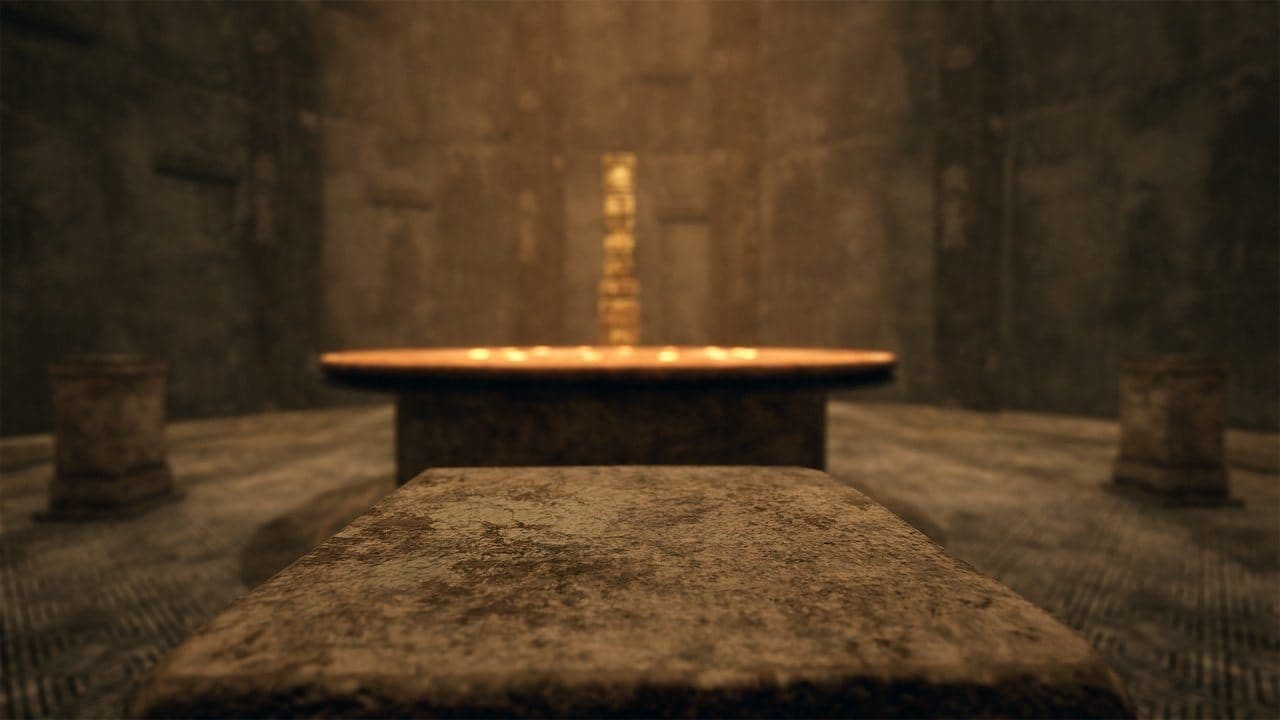 Ancient Cave Temple virtual production standing set — angle 10 on the L.A. & ABQ Castle Studios stage