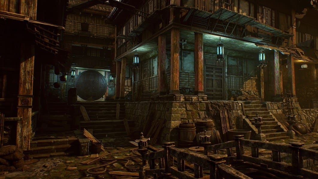 Ancient Chinese Canal Town virtual production standing set — angle 4 on the L.A. & ABQ Castle Studios stage