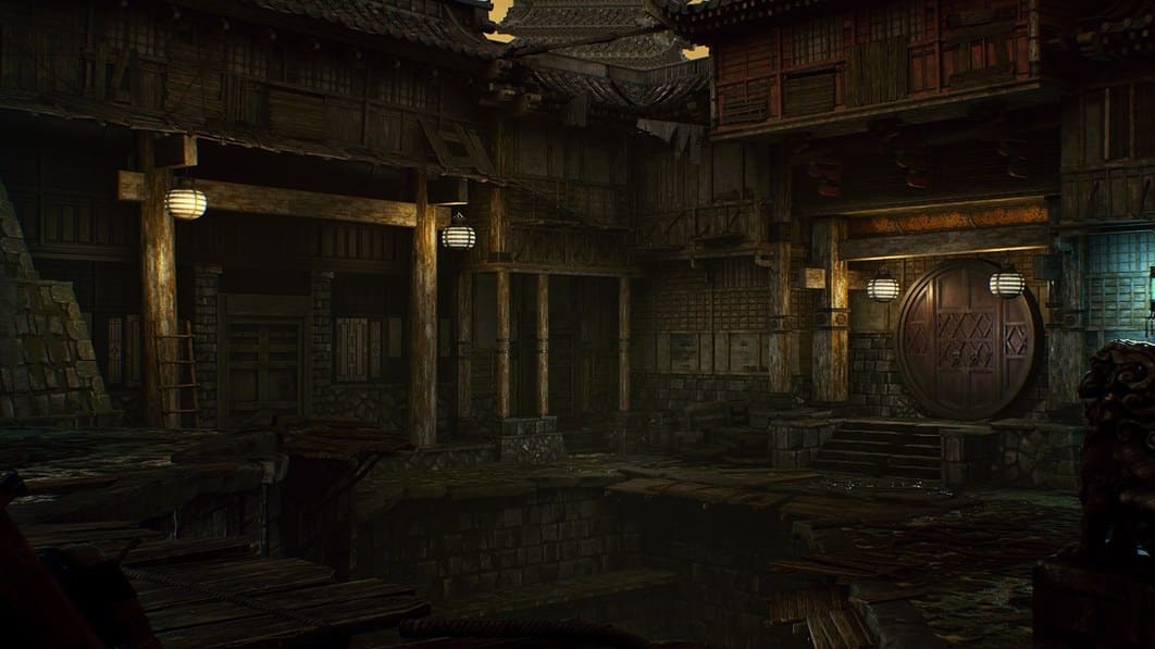 Ancient Chinese Canal Town virtual production standing set — angle 6 on the L.A. & ABQ Castle Studios stage