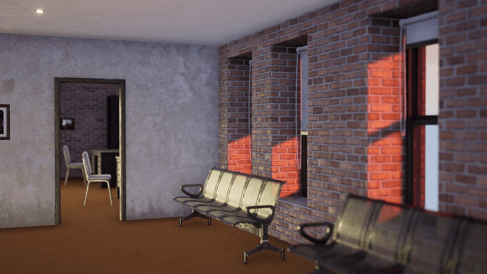 Bank Building with Interior virtual production standing set — angle 4 on the L.A. & ABQ Castle Studios stage