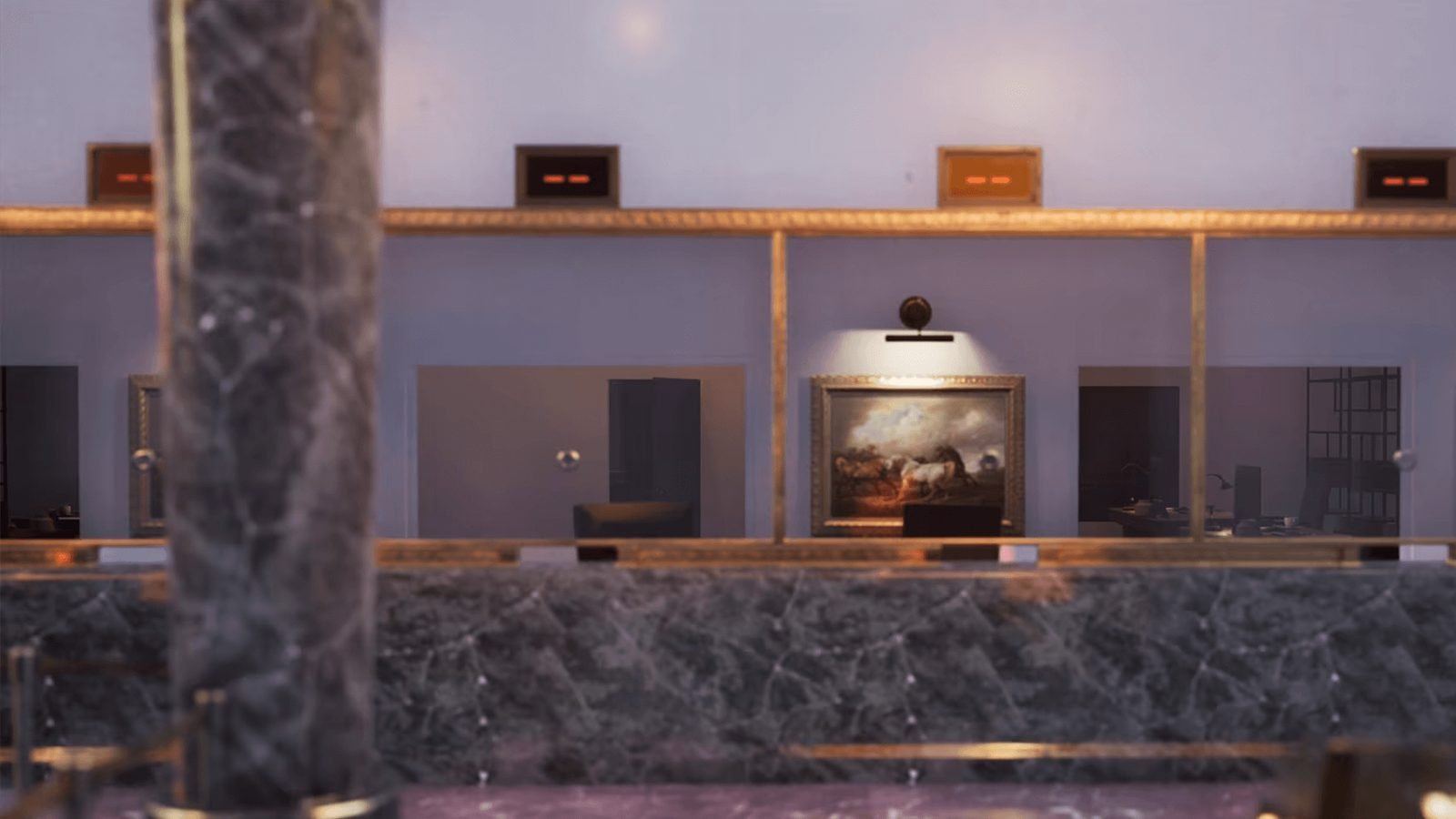 Bank Building with Interior virtual production standing set — angle 9 on the L.A. & ABQ Castle Studios stage