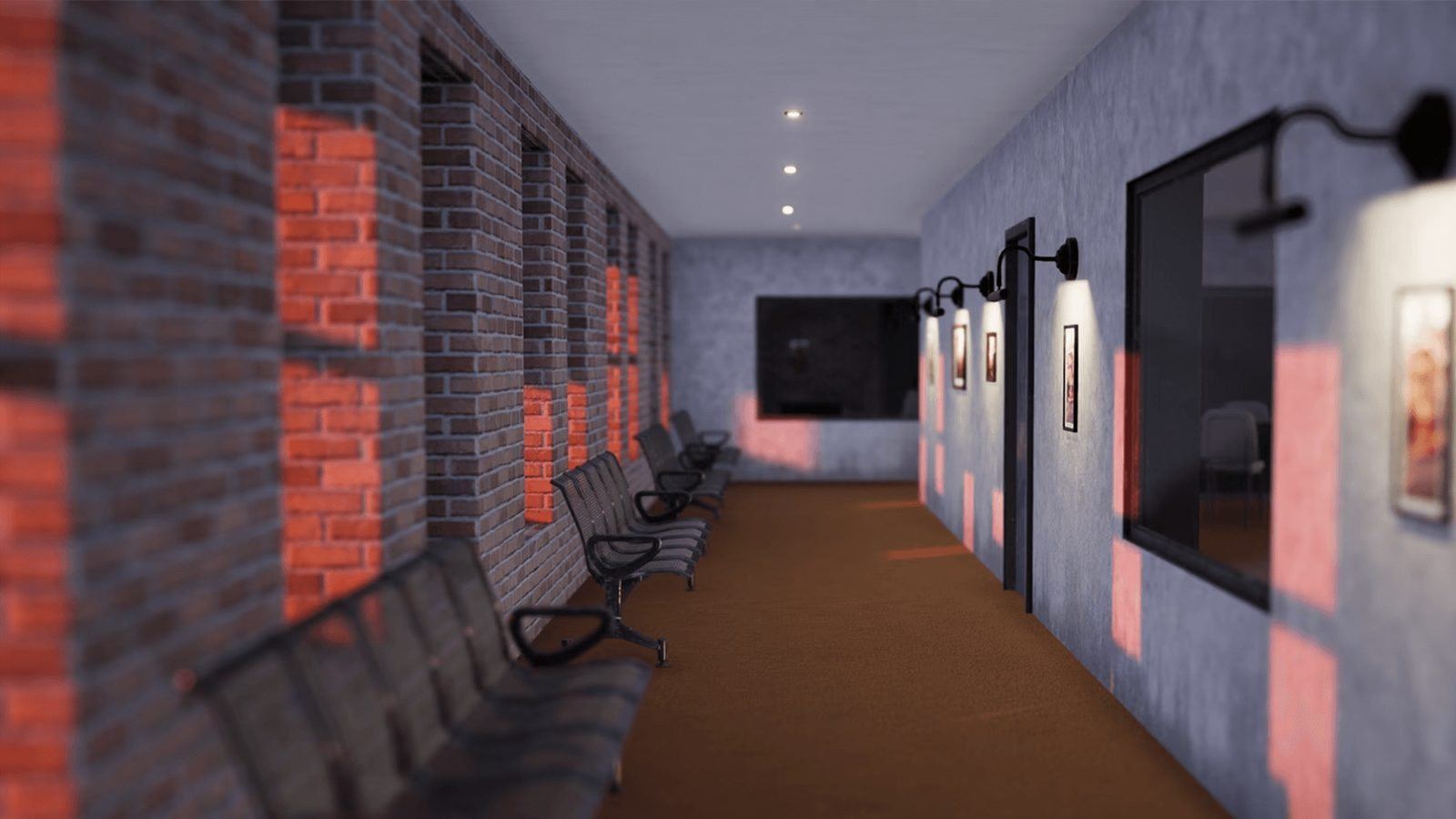 Bank Building with Interior virtual production standing set — angle 10 on the L.A. & ABQ Castle Studios stage