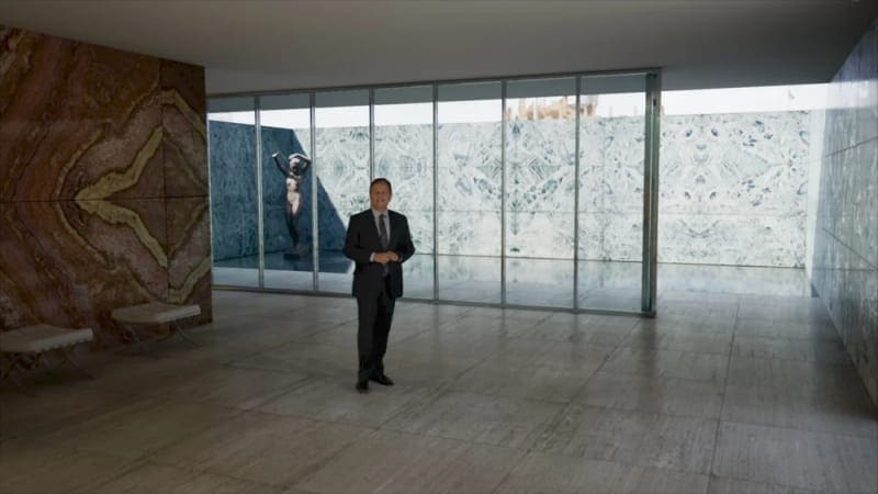 Barcelona Pavilion virtual production standing set — angle 6 on the L.A. & ABQ Castle Studios stage