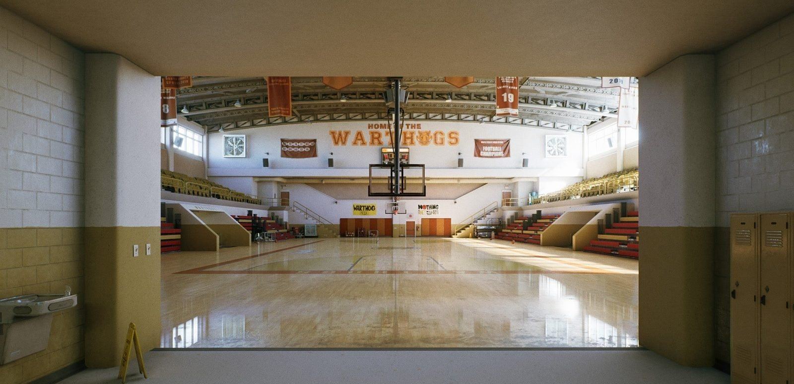 Basketball Court virtual production standing set — angle 12 on the L.A. & ABQ Castle Studios stage