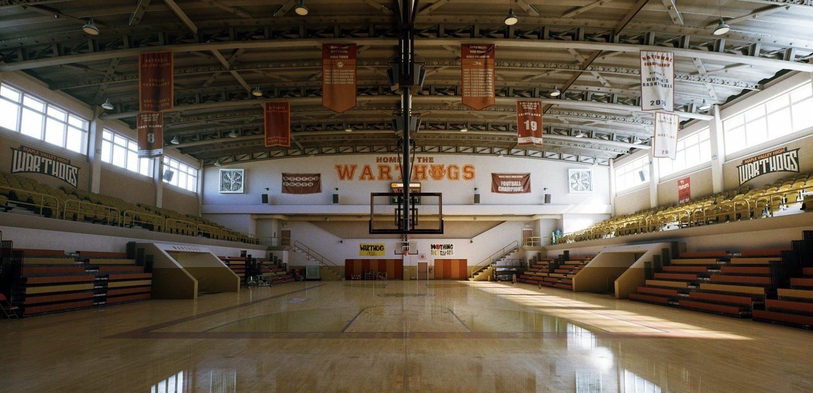 Basketball Court virtual production standing set — angle 14 on the L.A. & ABQ Castle Studios stage