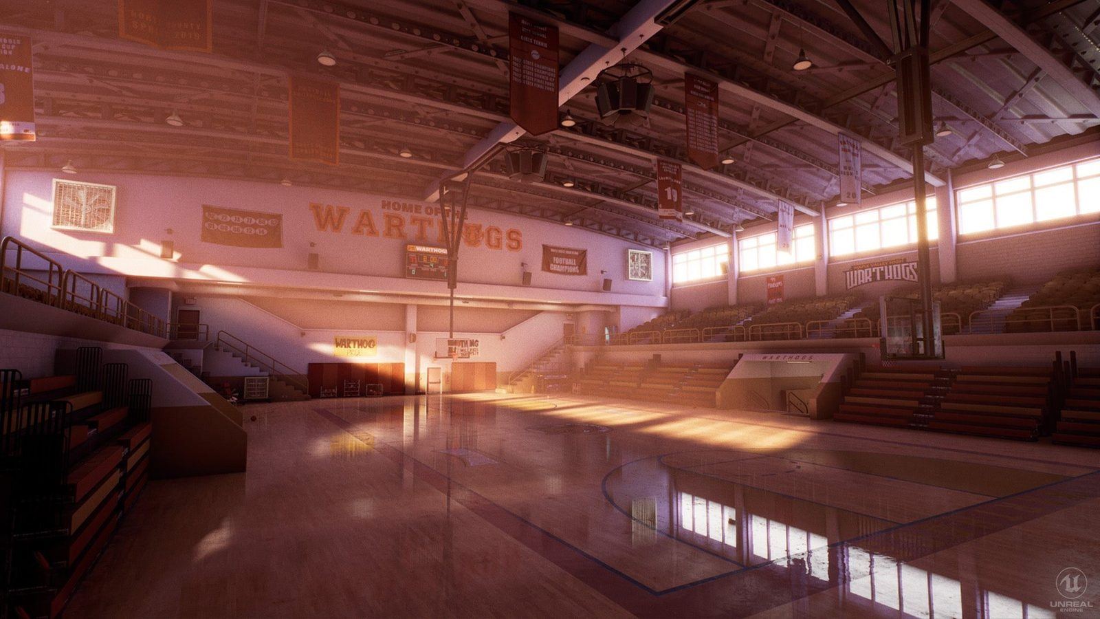 Basketball Court virtual production standing set — angle 3 on the L.A. & ABQ Castle Studios stage