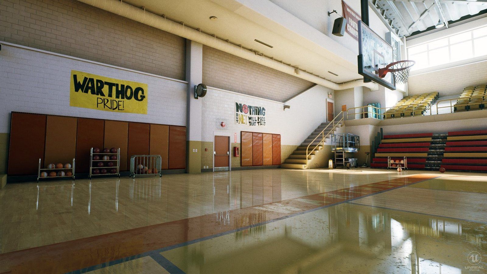 Basketball Court virtual production standing set — angle 5 on the L.A. & ABQ Castle Studios stage