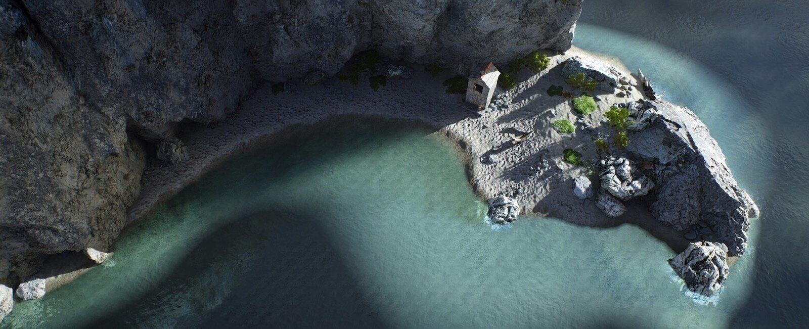 Beach with Cliffs virtual production standing set — angle 13 on the L.A. & ABQ Castle Studios stage