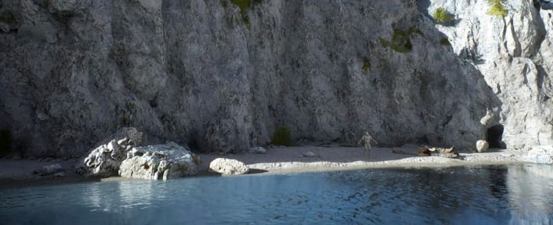 Beach with Cliffs virtual production standing set — angle 3 on the L.A. & ABQ Castle Studios stage