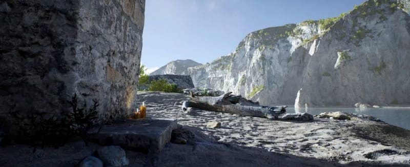 Beach with Cliffs virtual production standing set — angle 4 on the L.A. & ABQ Castle Studios stage