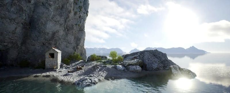 Beach with Cliffs virtual production standing set — angle 5 on the L.A. & ABQ Castle Studios stage