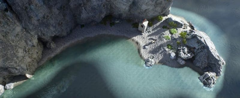 Beach with Cliffs virtual production standing set — angle 6 on the L.A. & ABQ Castle Studios stage