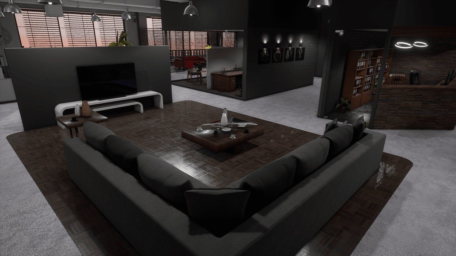 Big Company Office Space virtual production standing set — angle 11 on the L.A. & ABQ Castle Studios stage