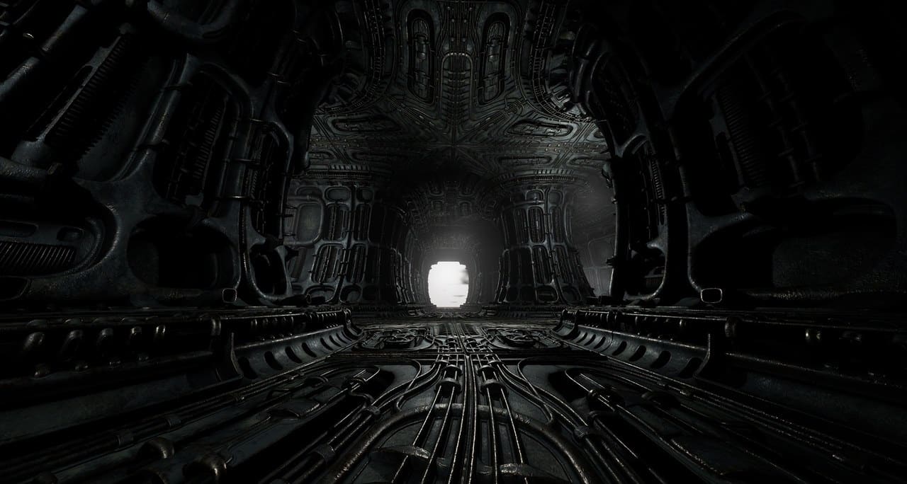 Biomechanical Alien Corridor — ready-to-shoot virtual production set on the L.A. & ABQ Castle Studios stage