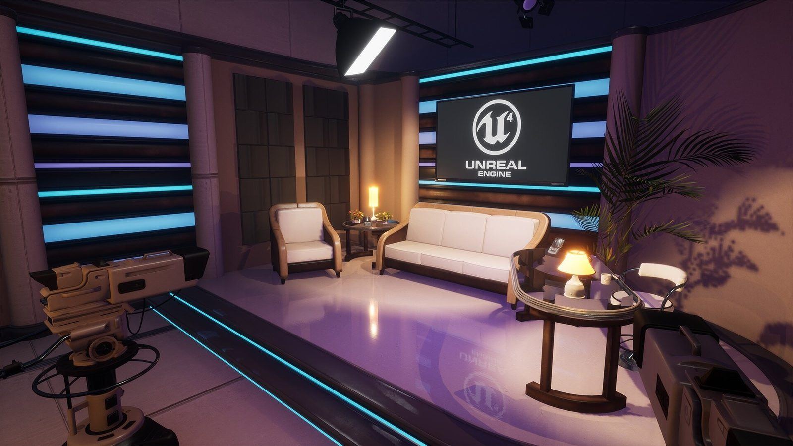 Broadcast Studio virtual production standing set — angle 4 on the L.A. & ABQ Castle Studios stage