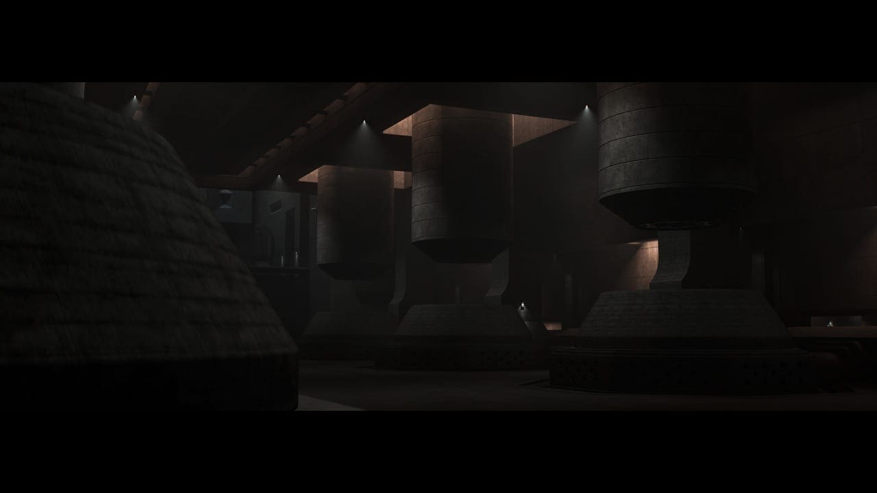 Brutalist Facility virtual production standing set — angle 2 on the L.A. & ABQ Castle Studios stage