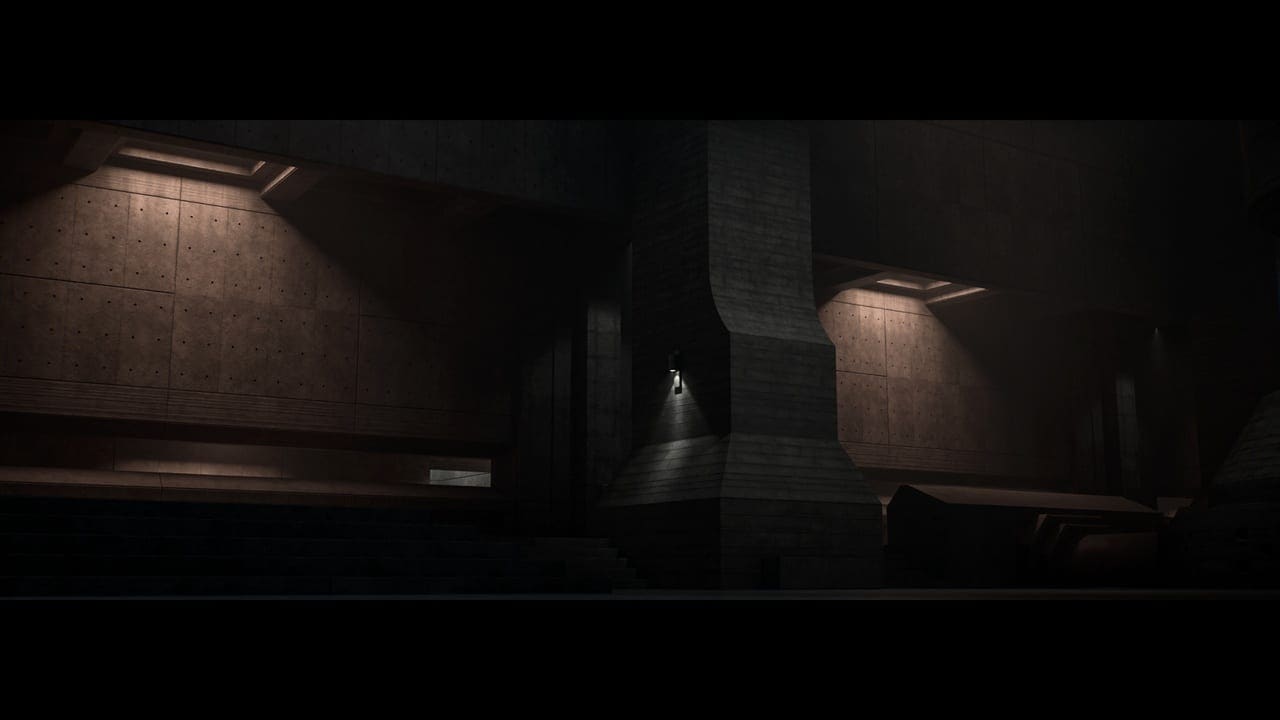 Brutalist Facility virtual production standing set — angle 5 on the L.A. & ABQ Castle Studios stage