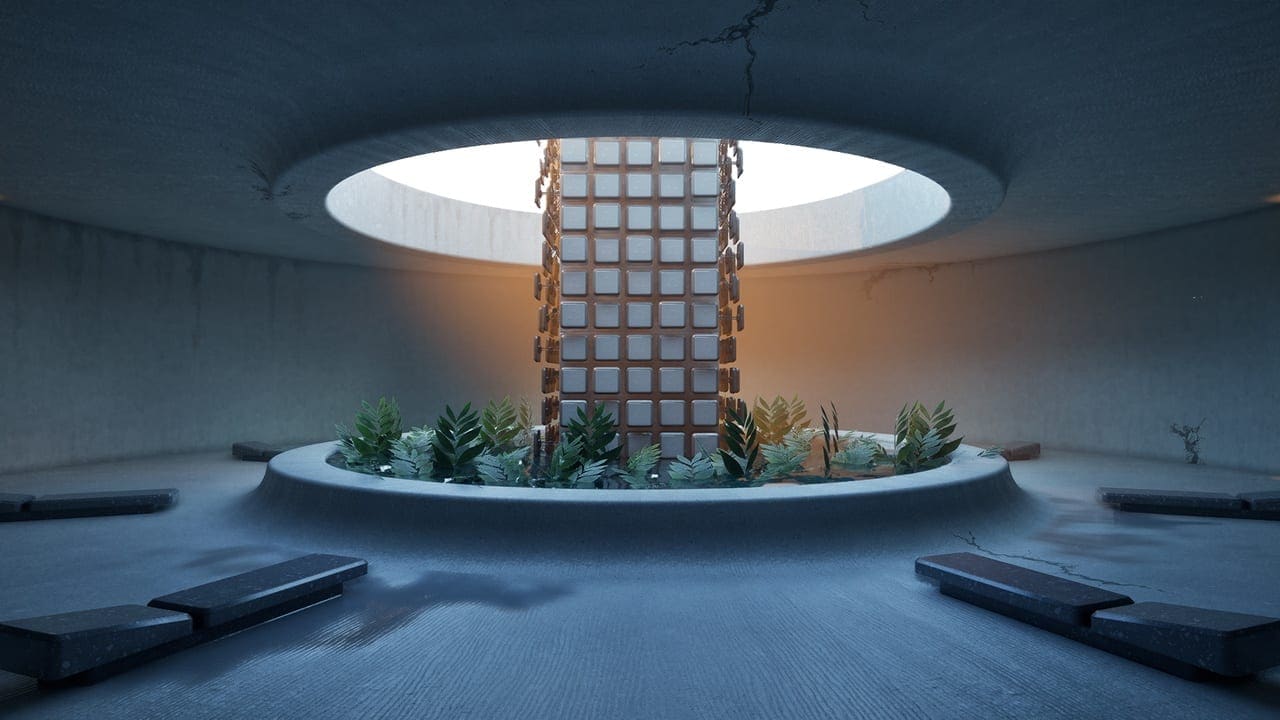 Brutalist Sci-Fi Lab virtual production standing set — angle 6 on the L.A. & ABQ Castle Studios stage