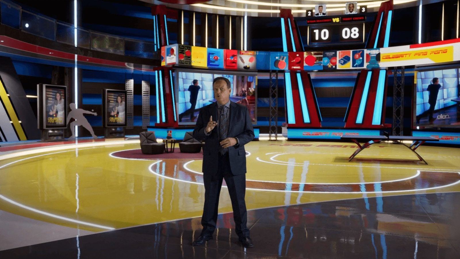 Celebrity Ping Pong virtual production standing set — angle 4 on the L.A. & ABQ Castle Studios stage