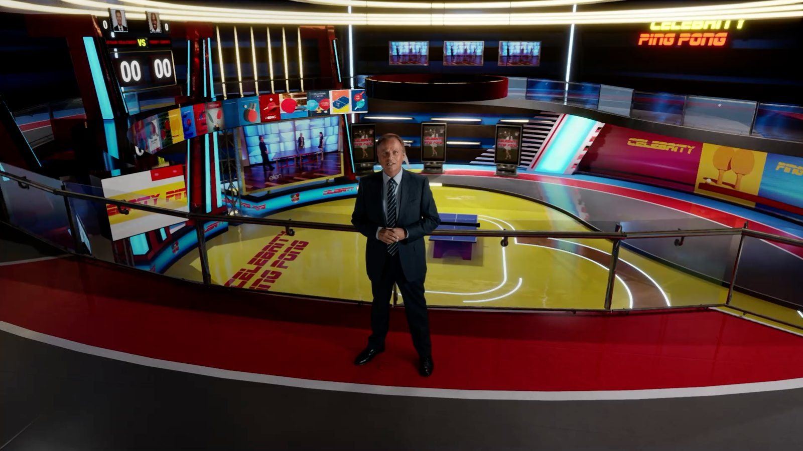 Celebrity Ping Pong virtual production standing set — angle 10 on the L.A. & ABQ Castle Studios stage