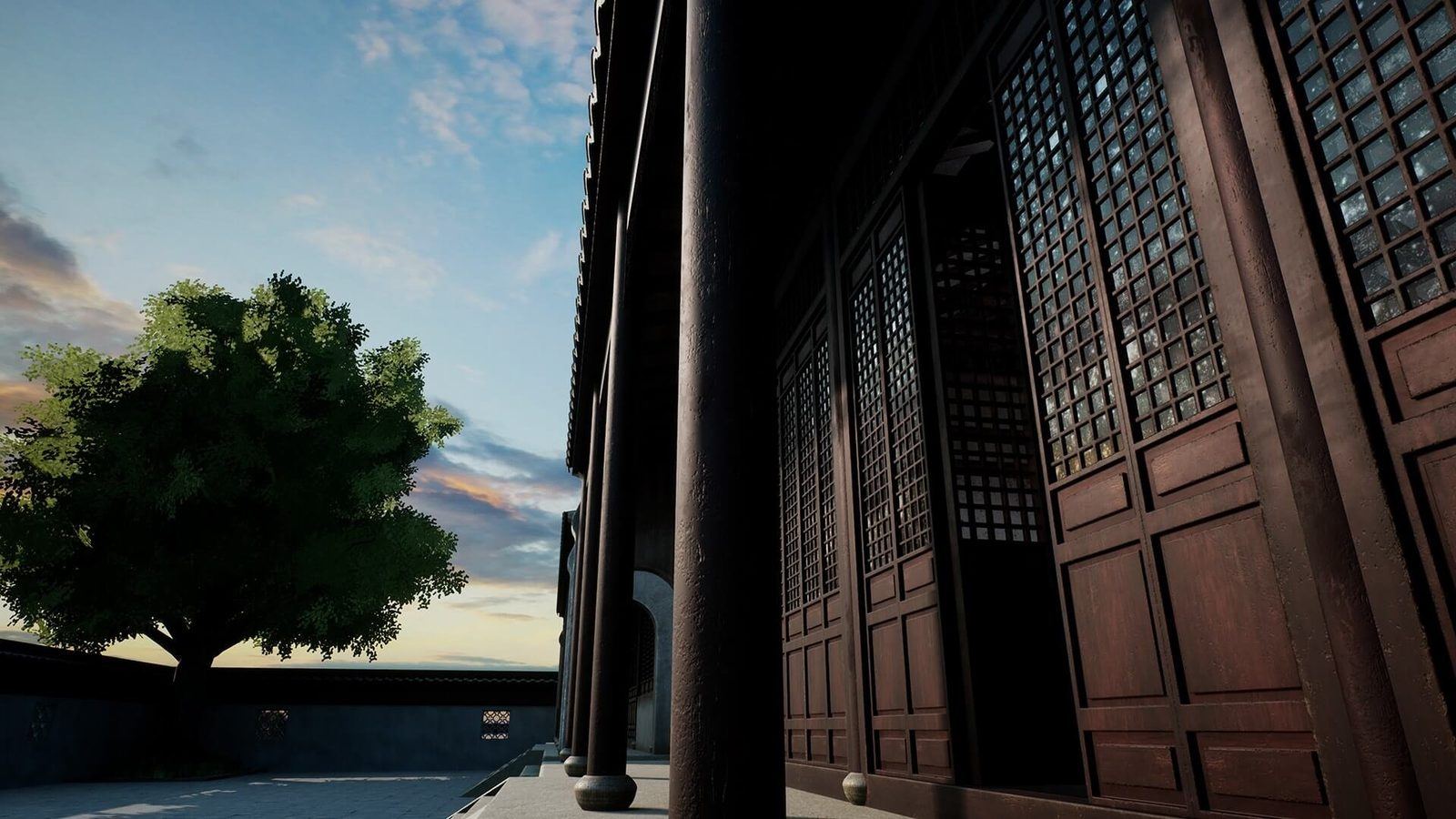 Chinese Temple virtual production standing set — angle 2 on the L.A. & ABQ Castle Studios stage