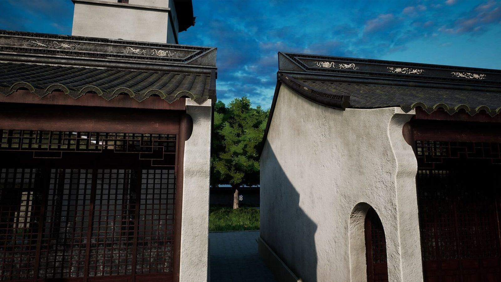 Chinese Temple virtual production standing set — angle 3 on the L.A. & ABQ Castle Studios stage