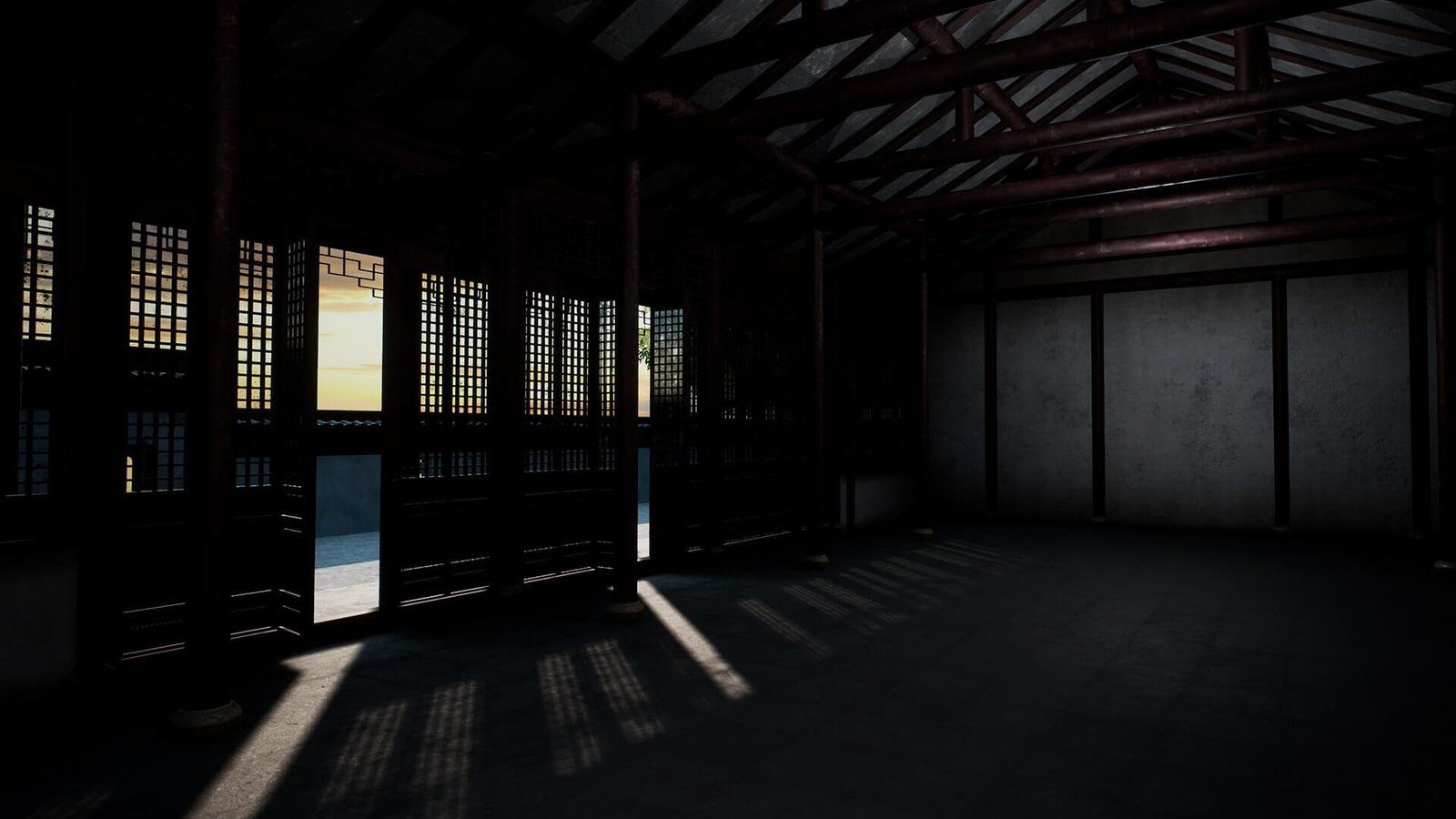 Chinese Temple virtual production standing set — angle 5 on the L.A. & ABQ Castle Studios stage