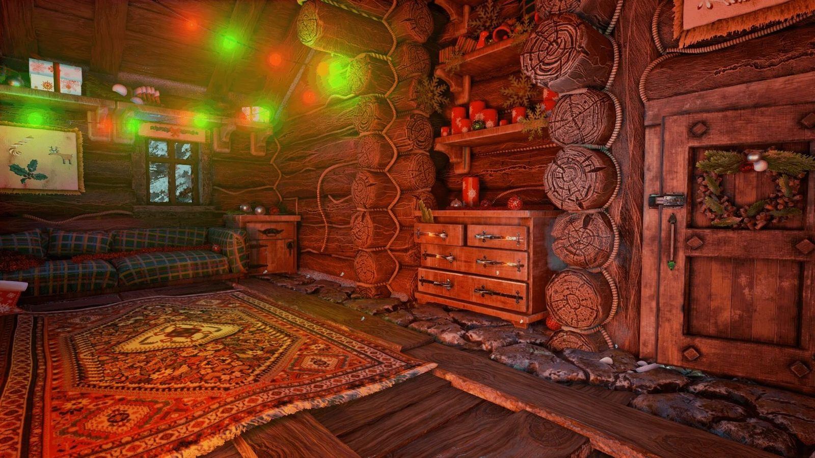 Christmas Cabin virtual production standing set — angle 2 on the L.A. & ABQ Castle Studios stage