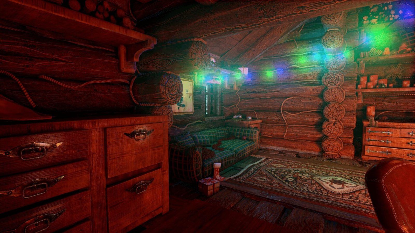 Christmas Cabin virtual production standing set — angle 3 on the L.A. & ABQ Castle Studios stage