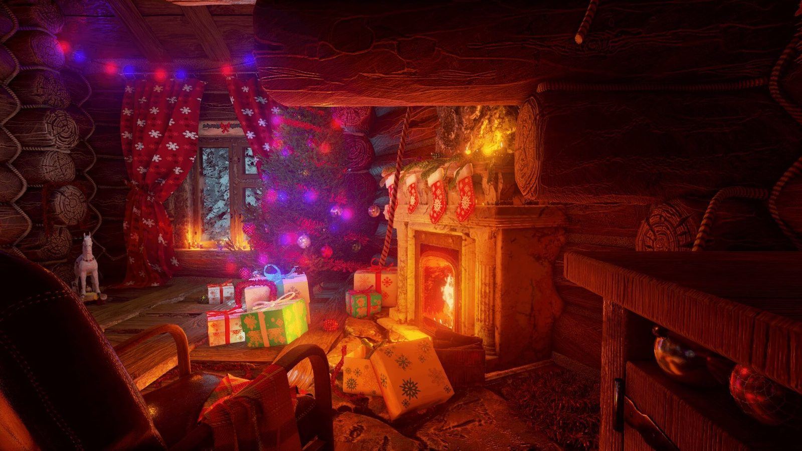 Christmas Cabin virtual production standing set — angle 4 on the L.A. & ABQ Castle Studios stage