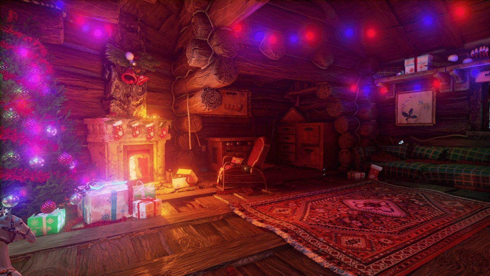 Christmas Cabin virtual production standing set — angle 6 on the L.A. & ABQ Castle Studios stage