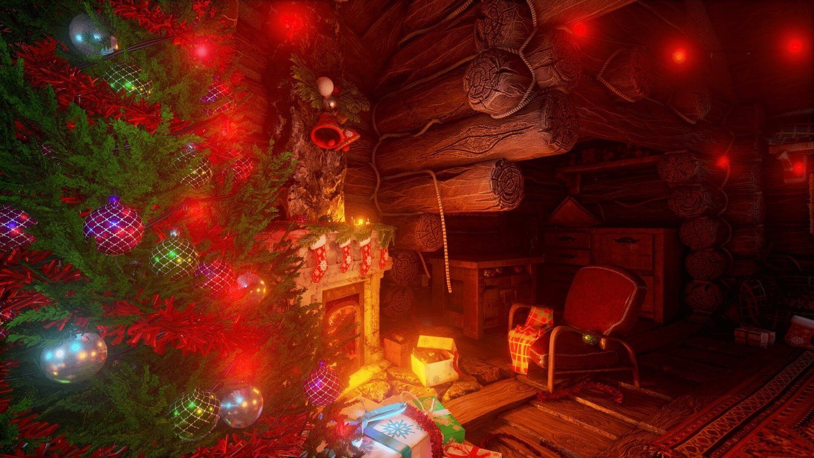 Christmas Cabin virtual production standing set — angle 7 on the L.A. & ABQ Castle Studios stage