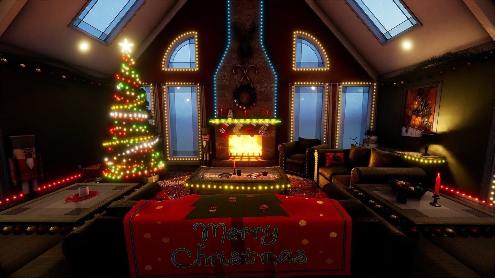 Christmas Home / Living Room virtual production standing set — angle 3 on the L.A. & ABQ Castle Studios stage