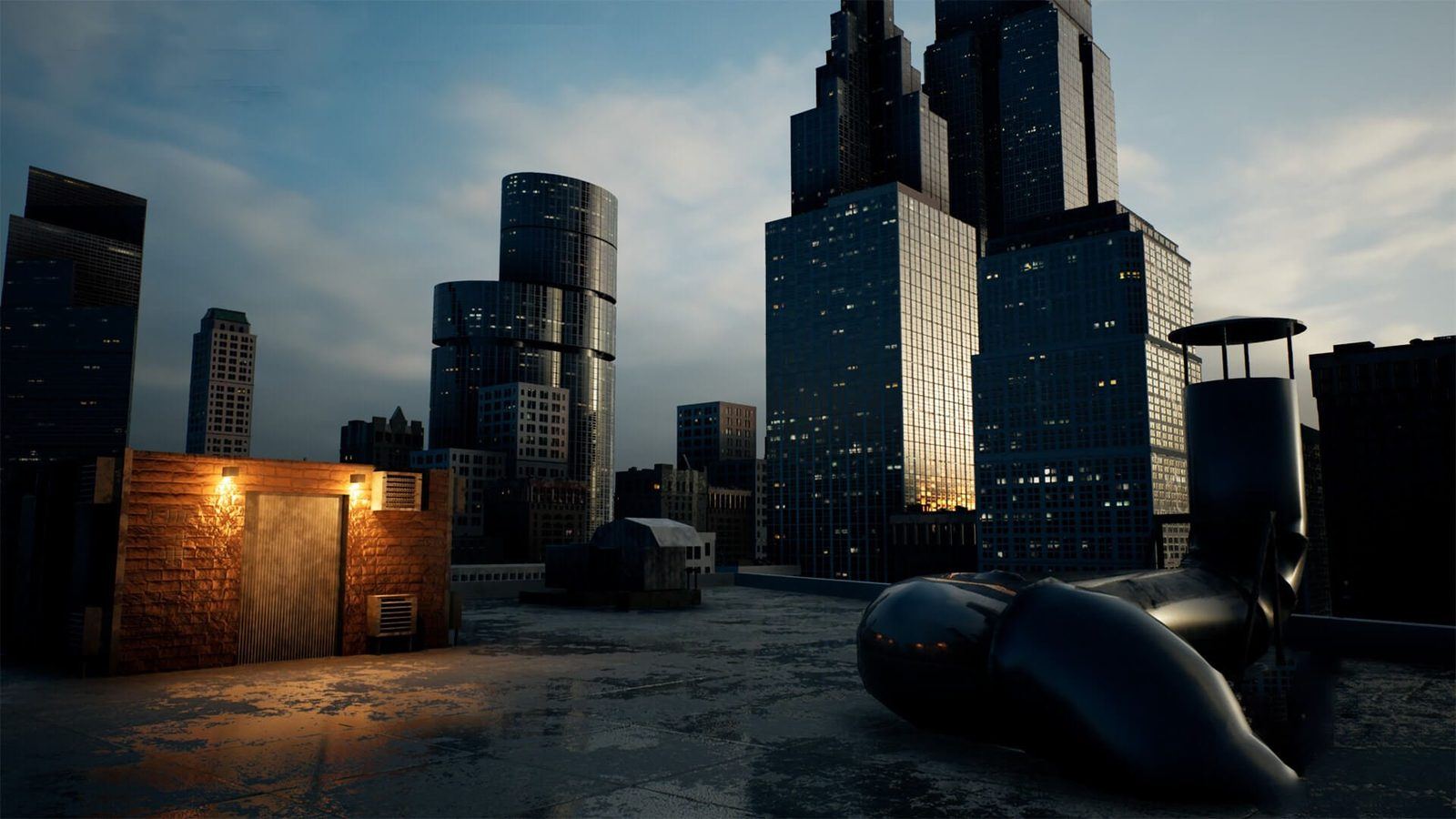 City Buildings virtual production standing set — angle 3 on the L.A. & ABQ Castle Studios stage
