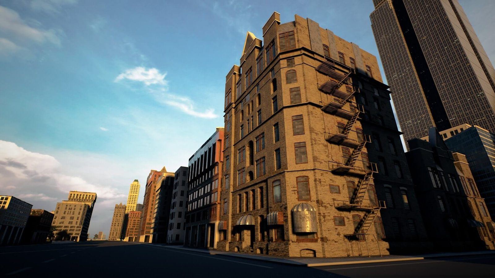 City Buildings virtual production standing set — angle 5 on the L.A. & ABQ Castle Studios stage