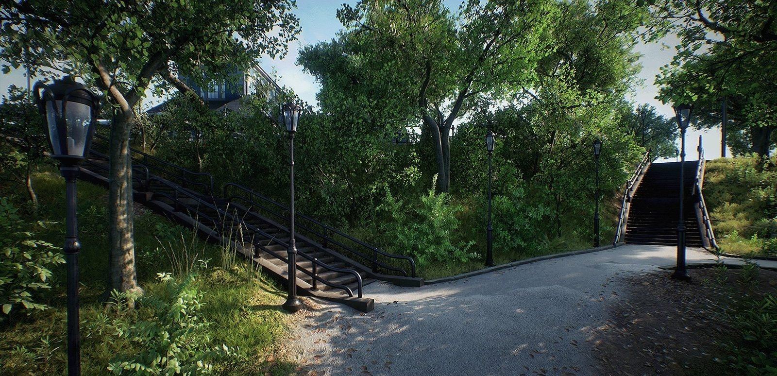 City Park virtual production standing set — angle 12 on the L.A. & ABQ Castle Studios stage